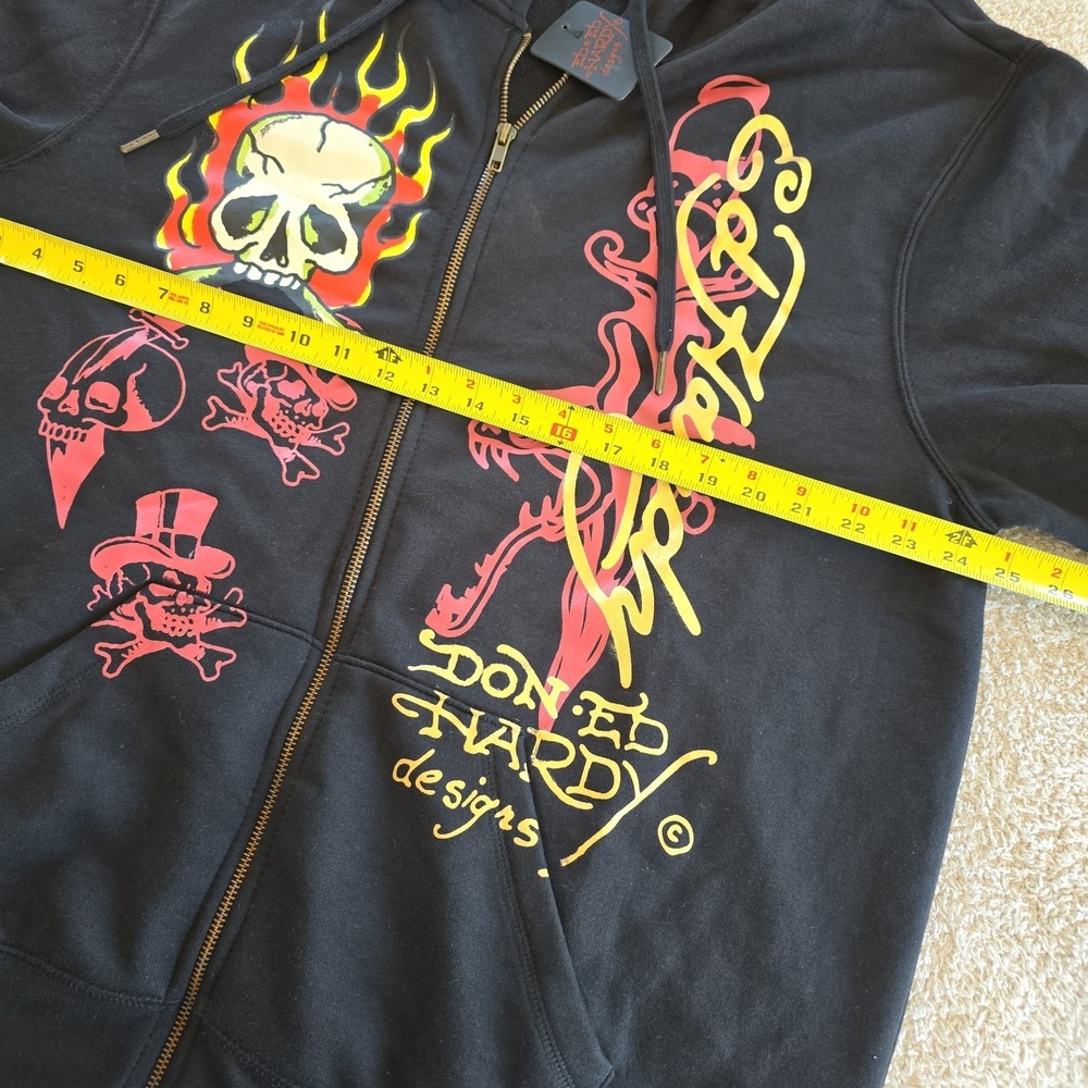 Ed Hardy "Skulls" Graphic Print Size XL Full Zip Fleece Hoodie Black NWT - Picture 11 of 13